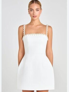NWT Nadine Merabi EM White Pearl Trim Mini Dress Size Small Bridal Party